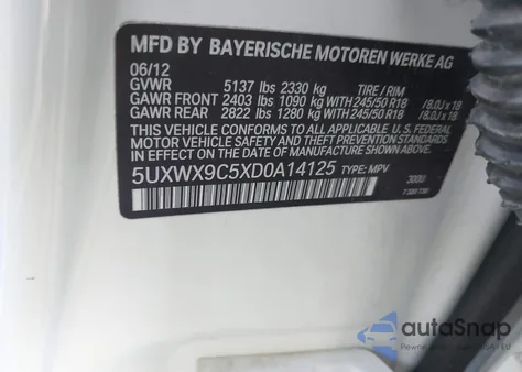 2013 BMW X3 xDrive28I z USA, uszkodzony, nr VIN 5UXWX9C5XD0A14125